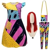 Generisch Sally Kostüm für Mädchen Weihnachten Kinder Kleinkind Sally Kleid mit Perücke Tasche und Strumpfhose Halloween Party Cosplay Set (100)