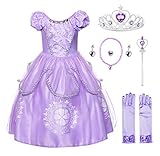 JerrisApparel Mädchen Prinzessin Sofia Kostüm Kleid Geburtstag Party Ankleiden (130, Lila mit Zubehör)