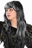 Sexy Hexen Langhaar Perücke zweifarbig mit Strähnen Wig Perücken für Halloween/Fasching/Karneval & Motto Party als Ergänzung zum Hexenkostüm (Langhaar: Schwarz-Weiß)