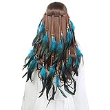 AWAYTR Feder Kopfschmuck Boho Hippie Stirnband - Fancy Federschmuck Böhmische Kopfbedeckung Quaste für Damen Mädchen Karneval Kopfschmuck, Blau, Einheitsgröße