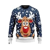 JAP Rudolf das Rentier Blau - Lustiger Hässlicher Weihnachtspullover Für Damen und Herren Ugly Christmas Sweater - 3XL