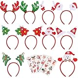 Faburo 10 Stück Haarreifen Weihnachten Stirnband Haarreifen Haarschmuck Weihnachtsdeko mit Weihnachtlichen Aufklebern zum Weihnachtsfeier für Erwachsene und Kinder