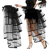 Steampunk Tüllrock Damen, Bustle Röcke Viktorianisch, Petticoat Retro Klassischer, Schwarzer Tüll Tutu Damen, Tutu Gürtel für Kostümparty Karnevalskostüm, Abnehmbare Schleppe