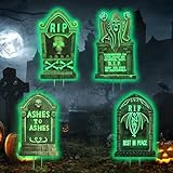 4 Stück Grabstein Halloween, Halloween Deko Outdoor, Fluoreszierend Plastik RIP Grabstein Requisiten für den Friedhof, Ideal für Ihre Halloween Deko für Outdoor, Garten oder Innen