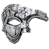 Ubauta Steampunk Metal Cyborg Venezianische Maske,Silber Maskerade Maske für Halloween Kostümparty/Phantom der Oper/Karneval Ball