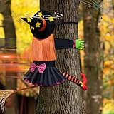 MWZEAUL Halloween Dekoration Garten Hexe in Baum, 95cm Halloween Deko Hexe Garden Decorations, Horror Halloween Witch Halloween Deko Outdoor für Garten Haus Säulen Türdeko Fenster