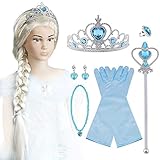 Vicloon ELSA Set, ELSA Handschuhe, Pfirsichherz Krone, Zauberstab, Halskette, Ring, Ohrring, Clip-On Toupet, Set von 9