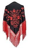 La Senorita Spanischer Manton Tuch Schal bestickt. Flamenco-Tücher für das Fair-, Sevillana- oder Flamenco-Kleid. [160 x 80 cm] Ideale Größe für alle Altersgruppen [Mädchen & Frauen]