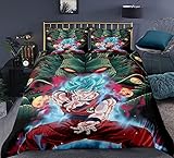 Wrenho - Anime Goku Bettwäsche Set 155x220cm Mikrofaser - 3D Digital Print Bettwäsche und 2 Kissenbezug 80x80cm
