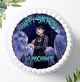 Für die Geburtstags Torte, Zuckerbild kompatibel mit: Wednesday Tortenbild Personalisiert, Essbares Foto für Torten, Fondant, Tortenaufleger Ø 20cm, 1004Z