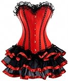 KUOSE Moulin Rouge Gothic Corsagenkleid Korsett Spitenrock Übergrößen S-6XL, Rot, EUR(32-34)S