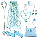 Hifot Prinzessin Kostüm Zubehör Set Prinzessin Tasche mit Krone, Haarreif, Cape,Halskette,Handschuhe,Armbänder und Ohrringe Schmuck Set für Mädchen Kinder Party Geburtstag Kostüm