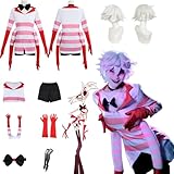 Daotutu Anime Hazbin Hotel Cosplay Kostüm Outfit Rolle Angel Dust Uniform Komplettset Set Halloween Karneval Party Dress Up Anzug mit Wig (M)