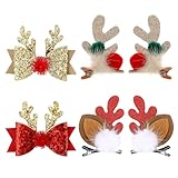 Weihnachts Schleife Haarspangen, 4 Stück Haarspangen Haarschmuck Weihnachten, Niedliches Rentier Geweih Stirnband Ohren Haar Accessoire, Geweih Kopfschmuck Haarnadel für Frauen Mädchen Kinder