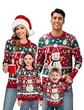 Becotal Weihnachtspullover Familie Set Strickpullover Herren Rundhals Lustig Weihnachtspulli, Schneemann-Rot, XL