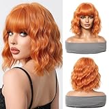 Esmee Kurze Welle Ingwer Orange Bob Perücken mit Fransen Schulter Länge Perücke Synthetische Cosplay Perücken für Frauen