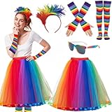 ZeiLaBang Kakadi Regenbogen Kostüm Damen,Regenbogen Tüllrock Damen,Regenbogen Rock Damen Tüll,Elastischer Bund Tüllrock,Tüllrock Regenbogen Damen für Karneval,Halloween,Fasching,Mottoparty