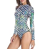 dPois Damen Meerjungfrau Badeanzug Langarm Schwimmanzug mit 3D Fischschuppe Druck UV-Schutz Sommer Bademode Badebekleidung für Schwimmen Surfen Bunt L/XL