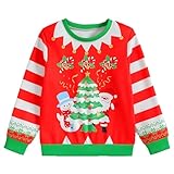 Kinder hässliche Weihnachtspullover Jungen Rundhalsausschnitt Sweatshirt Langarm Pullover Xmas Baum Santa Druck Rot Urlaub Kleidung (Rot, 12-14T)