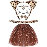 Hifot 5 Piezas Kostüm Katze Kinder,Leoparden Katzenohren Haarreif Tutu Rock Leopard Gesichts Kunst Aufkleber mit Schwanz Fliege Halloween Tierkostüm Kostum für Mädchen