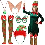SPHERETRON Elfen Kostüm Damen Elfen kostüm mädchen Elfen Ohren Weihnachtself Kostüm Weihnachtself Zubehör Weihnachtselfen Kostüm Damen mit Haarband für Damen Kinder Cosplay