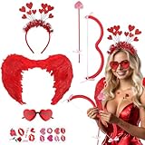 Amor Kostüm Damen Set, 6 Stück Amor Kostüm Valentinstag Amor Kostüm Accessoires, Amor Pfeil 60cm Amor Flügel Herz Haarreif Herz Sonnenbrille Gesichtstattoo,Kostüm Amor Karneval Fasching Valentinsta
