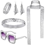 70er Jahre Disco Outfit Damen, 70er 80er Disco Accessoires Glitzer Silvester Outfit Damen Glitzer, Disco Kostüm Damen Glitzer Kostüm Damen Glitzer Fasching Accessoires Karneval Party Outfit 70er Jahre