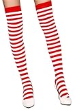 Krautwear Damen Gestreifte Overknees Strümpfe Ringelstrümpfe Karneval Fasching Cosplay 80er Jahre (rot/weiss)