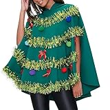 RWYBEYW Weihnachtsbaum-Poncho-Kostüm für Damen, Schleife, Ball, Dekor, Kapuzenumhang, Party-Requisite für Cosplay-Party, grün, 42