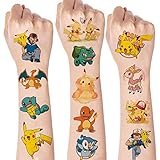 Tattoo Kinder,10 Blätter Kinder Pokemon Temporäre Tattoos Aufkleber Set, Hautfreundliche Wasserdicht Kindertattoos Sticker für Mädchen Jungen Geburtstagsgeschenke Kindergeburtstag Mitgebsel Party