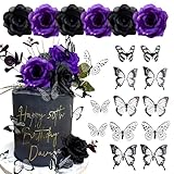 JeVenis Schwarz Gotisch Deko Gotisch Kuchen Deko Geburtstags Deko Rose Tortendeko Schädel Deko Schwarze Geburtstagstorte Dekoration
