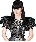 keland Gothic Halloween Kostüme Feder Schal Epauletten Schulterflügel mit Spitzenkragen (Z-Schwarz)