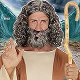 Amakando Originelles Set mit Zeus-Perücke & Vollbart/Grau/Faschingsperücke Moses mit Bibel-Bart/Geeignet zu Fasching & Themenabend