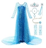 JerrisApparel Mädchen Prinzessin Pailletten ELSA Kostüm Kleid Festzüge Party Ankleiden (130, Blau mit Zubehör)