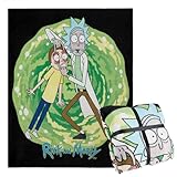 RICK AND MORTY Kuscheldecke Flauschig 150x130 cm - Couch Decke für Herren - Superweiche Couch Decken aus Fleece Geschenke (Grün/Schwarz)
