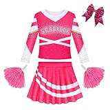 Econbitiry Zombies Addison Kostüm Mädchen Kleider mit Pompons Cheerleader Kostüm für Mädchen Party Dress Up Fancy Pink Kleid für 3-10 Jahre