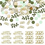 AKONE Konfetti Silvester Deko 2025, Happy New Year Deko 2025, 200 Stück Silvester Deko Konfetti Grün Streudeko, Konfetti Silvester Tischdeko für Silvester Party 2025