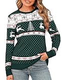 Totatuit Weihnachtspullover Damen Hässliche Christmas Sweater Feinstrick Strickpullover Xmas Sweater Jumper für Weihnachtsparty 739-Grün S