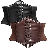 Damen Schnürkorsett 2Stücke Steampunk Korsett Gürtel Retro Breite korsett damen Elastischer Gebundener Waspie Taille Gürtel Breiten Band Hüftgurt Geeignet für Taille 60-84cm(braun)