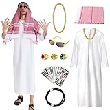HILKKET Araber Kostüm, Scheich Kostüm Herren, Arabisches Weißes Gewand mit Kopftuch für Karnevals, Party, Cosplay (XL)