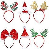 AWCIGG 6 Stück Haarreifen Weihnachten Stirnbänder Weihnachtsmütze Schneemann Weihnachtsbaum Rentier Geweih Weihnachts Haarreif Haarschmuck Kopfschmuck Kinder Erwachsene Weihnachtsfeier Accessoires
