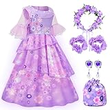 JONRRYIN Isabela Encanto Kostüm für Mädchen, LED Kleid Kostüm mit Accessoires, Encanto Mirabel Kleid Kinder Isabela Kostüm, Faschingskostüme Kinder, Prinzessin Kostüm Mädchen für Karneval (130 cm)