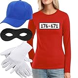 Shirtgeil Panzerknacker Kostüm LANGARM-SHIRT + MÜTZE + MASKE + HANDSCHUHE Frauen Langarm-T-Shirt Large Rot