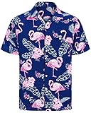J.VER Hawaiihemd Herren Flamingo Kurzarm Hemd Casual Sommer Strandhemd Bügelfrei Button Down Kurzarm Hawaii Shirt Faltenfrei Urlaub Shirt,Blau Flamingo,M