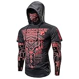 Duohropke Herren Cyberpunk Ninja Hoodie Kapuzenpullover mit Maske Kapuze Langarm Sport Slim Fit Pullover Sweatshirt Halloween Kostüme Totenkopf Biker Kapuzenshirt