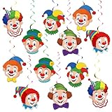 BETESSIN Clown Girlande Karneval - 12 Spiral Girlanden mit Clown Motiv - Karneval Luftschlangen für Deckenhänger - Hängende Wirbel Dekoration - Clown Deko für Karneval, Fasching, Zirkus Deko