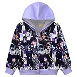 Suyaluoi Wednesday Addams Kinder Jacke Zip Hoodies Mädchen Langarm Pullover Kapuze Tops Addams Fans Merch Mode 3D Print Student Sweatshirts (9-10 Jahre, puprle 3)