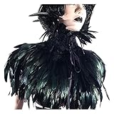 keland Gothic Feder Umhang Schal Bolero Kragen Federumhang Federkragen Federjacke Schultertuch Schulterumhang mit Choker Collar Halloween-Kostüm (Schwarz)