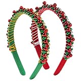 HFMYGS 2 Stück Weihnachten Haarreifen Glöckchen, Weihnachtsstirnband Rot Grün, Weihnachts Haarreif, Weihnachten Haarreif für Kinder Erwachsene, Weihnachtshaarreifen, Christmas Kopfbedeckung