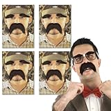 FUIPVGI 4 Stücke Fake Bart zum, Künstlicher Schnurrbart Set, Fake Bart Lustiger Bart, Halloween Lustige Bart, Kostüm Gesichtsbart Zubehör Augenbrauen, für Räuber Weihnachtsfeie Halloween Party